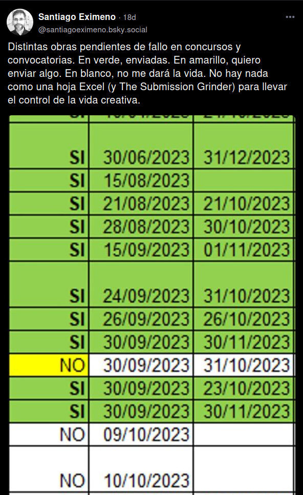 Hoja de cálculo de Santiago Eximeno